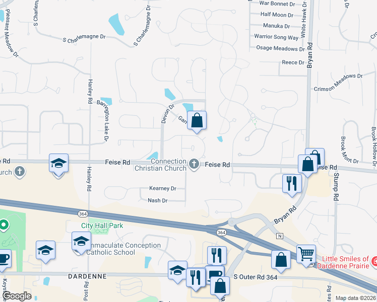 map of restaurants, bars, coffee shops, grocery stores, and more near 28 Edenshire Court in O'Fallon