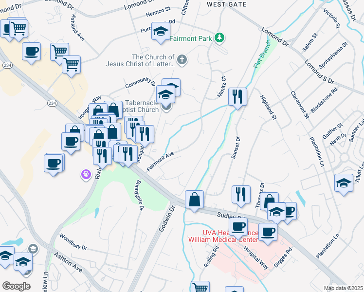 map of restaurants, bars, coffee shops, grocery stores, and more near 8385 Scotland Loop in Manassas