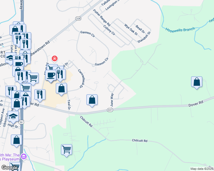 map of restaurants, bars, coffee shops, grocery stores, and more near 8186 June Way in Easton