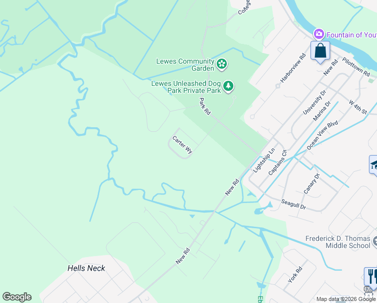 map of restaurants, bars, coffee shops, grocery stores, and more near 103 Carter Way in Lewes