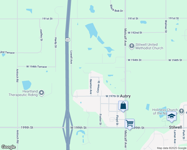 map of restaurants, bars, coffee shops, grocery stores, and more near 19494 Newton Avenue in Stilwell