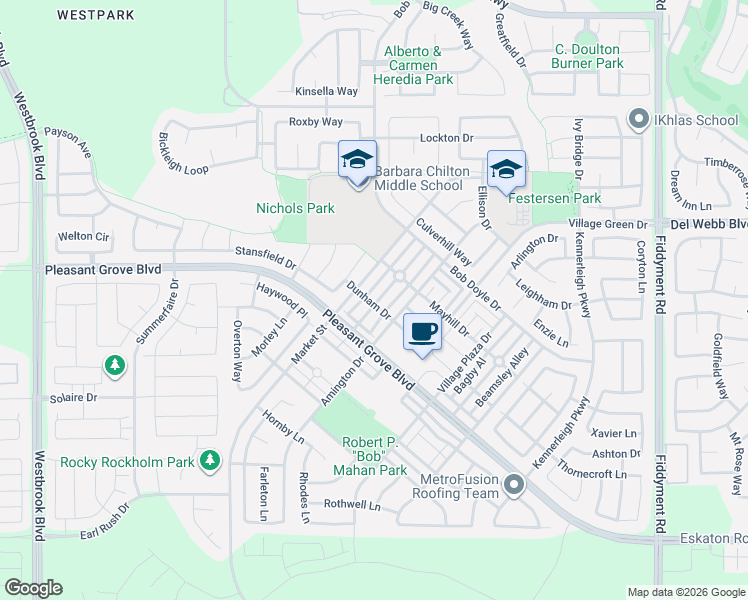 map of restaurants, bars, coffee shops, grocery stores, and more near 2945 Market Street in Roseville