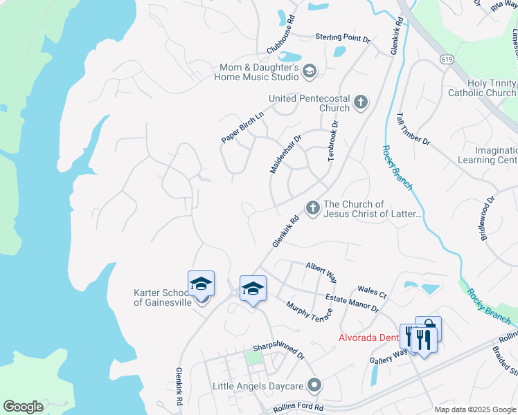 map of restaurants, bars, coffee shops, grocery stores, and more near 12300 Douglas Fir Loop in Gainesville