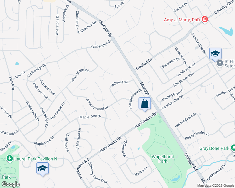 map of restaurants, bars, coffee shops, grocery stores, and more near 8 Hidden Meadow Court in Saint Charles