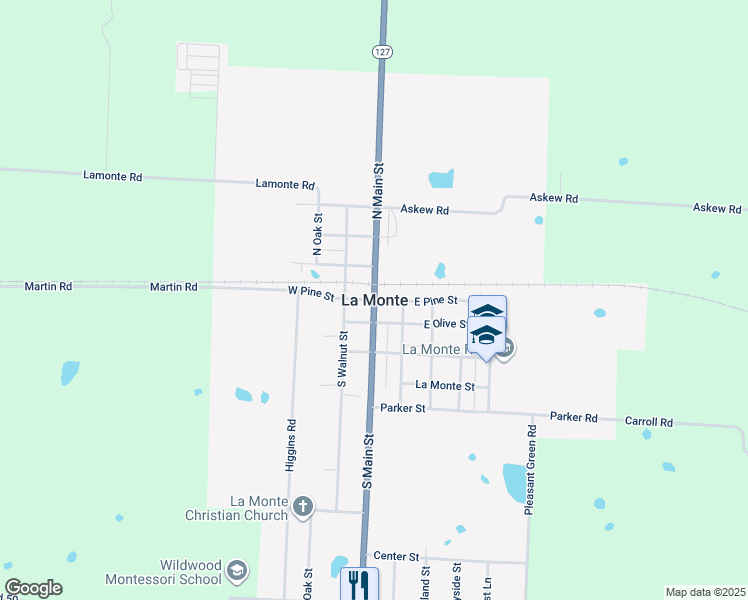 map of restaurants, bars, coffee shops, grocery stores, and more near in La Monte