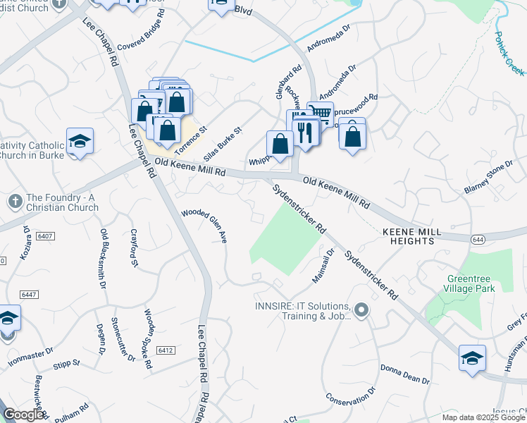 map of restaurants, bars, coffee shops, grocery stores, and more near 9364 Peter Roy Court in Burke