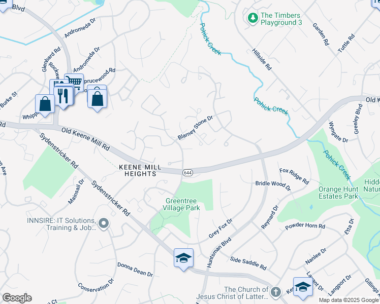 map of restaurants, bars, coffee shops, grocery stores, and more near 9011 O'Keith Court in Springfield