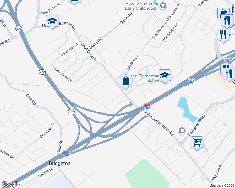 map of restaurants, bars, coffee shops, grocery stores, and more near 12544 Missouri Bottom Road in Hazelwood