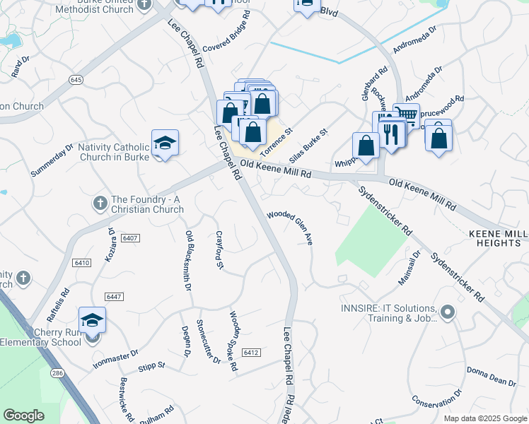 map of restaurants, bars, coffee shops, grocery stores, and more near 9462 Wooded Glen Avenue in Burke