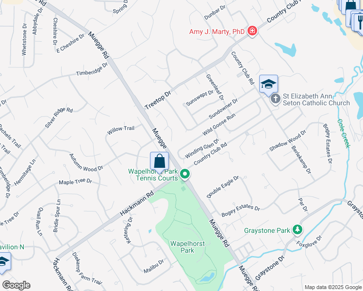map of restaurants, bars, coffee shops, grocery stores, and more near 2708 Wood Eagles Drive in Saint Charles