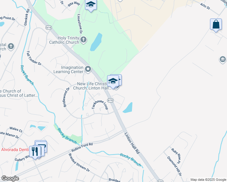map of restaurants, bars, coffee shops, grocery stores, and more near 8301 Linton Hall Road in Bristow