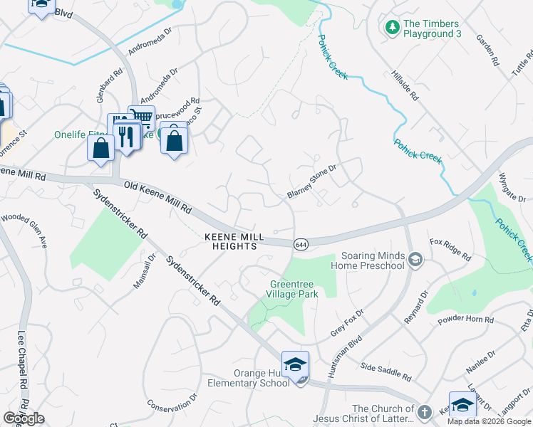 map of restaurants, bars, coffee shops, grocery stores, and more near 9066 Blarney Stone Drive in Springfield