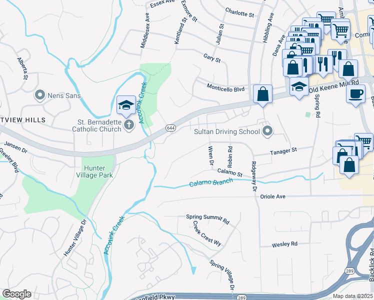 map of restaurants, bars, coffee shops, grocery stores, and more near 6621 Ridgeway Drive in Springfield