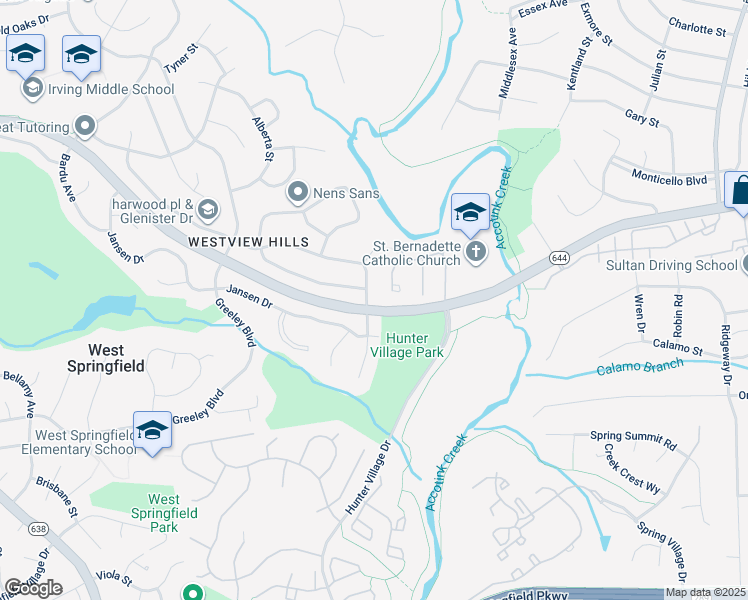 map of restaurants, bars, coffee shops, grocery stores, and more near 6517 Harwood Place in Springfield