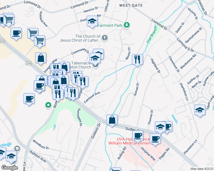 map of restaurants, bars, coffee shops, grocery stores, and more near 8366 Scotland Loop in Manassas
