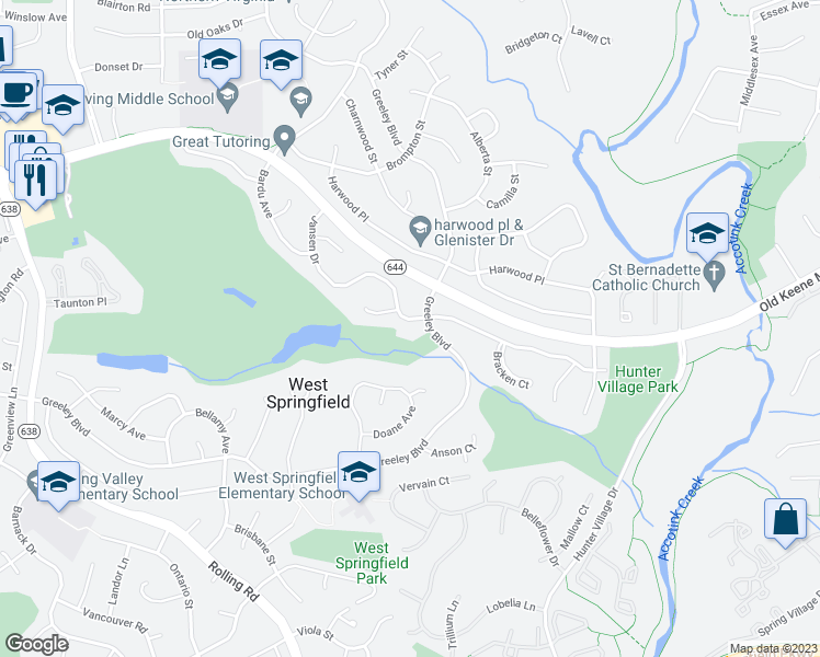 map of restaurants, bars, coffee shops, grocery stores, and more near 7903 Jansen Drive in Springfield