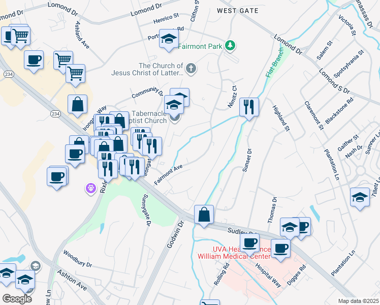 map of restaurants, bars, coffee shops, grocery stores, and more near 8362 Scotland Loop in Manassas