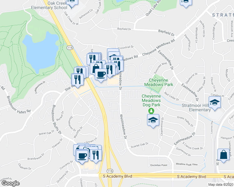 map of restaurants, bars, coffee shops, grocery stores, and more near 969 London Green Way in Colorado Springs
