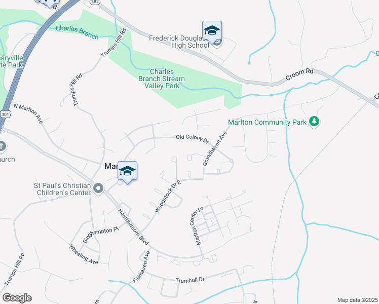 map of restaurants, bars, coffee shops, grocery stores, and more near 12814 Carousel Court in Upper Marlboro