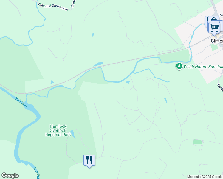 map of restaurants, bars, coffee shops, grocery stores, and more near 7514A Evans Ford Road in Clifton