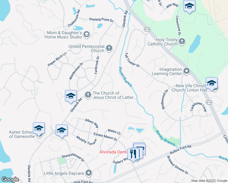 map of restaurants, bars, coffee shops, grocery stores, and more near 8233 Crackling Fire Drive in Gainesville