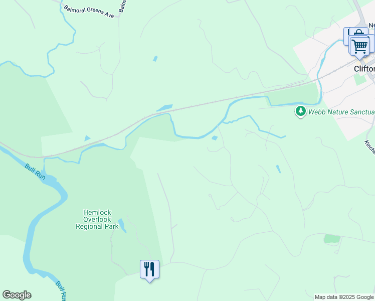 map of restaurants, bars, coffee shops, grocery stores, and more near 7514A Evans Ford Road in Clifton