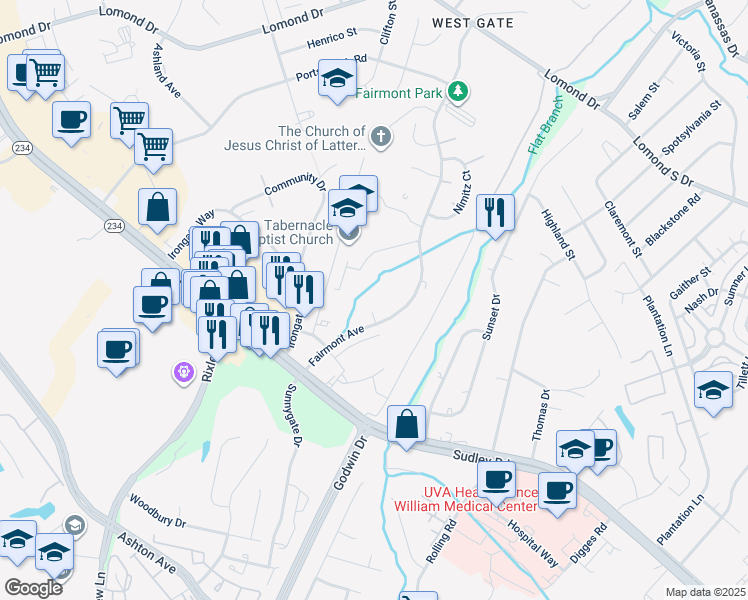 map of restaurants, bars, coffee shops, grocery stores, and more near 8366 Scotland Loop in Manassas