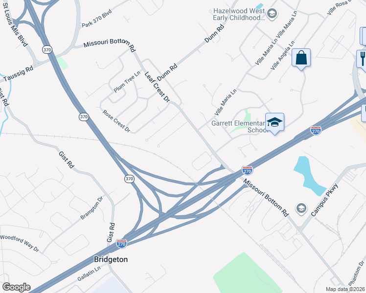 map of restaurants, bars, coffee shops, grocery stores, and more near 12550 Missouri Bottom Rd in Hazelwood