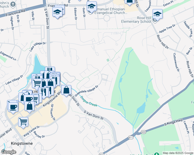 map of restaurants, bars, coffee shops, grocery stores, and more near 6604 Green Glen Court in Alexandria