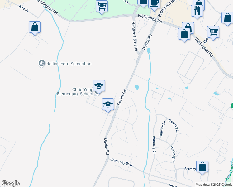 map of restaurants, bars, coffee shops, grocery stores, and more near 8605 Placid Lake Court in Bristow
