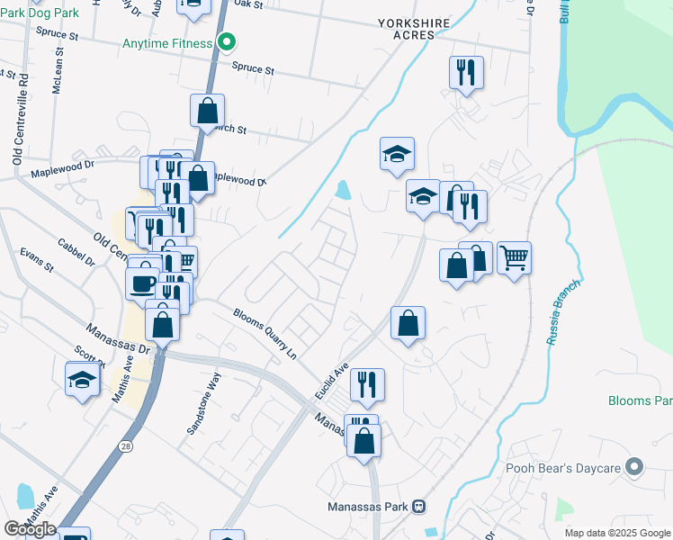 map of restaurants, bars, coffee shops, grocery stores, and more near 8109 Hard Shale Road in Manassas