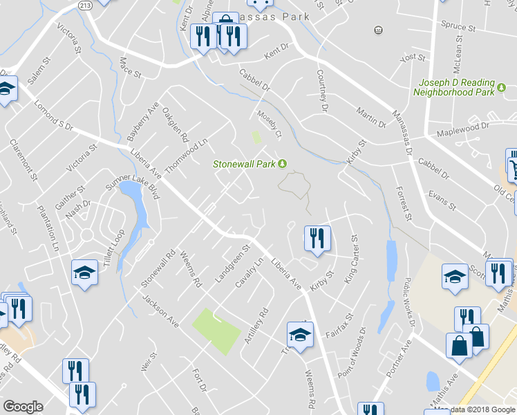 map of restaurants, bars, coffee shops, grocery stores, and more near 9075 Silver Maple Court in Manassas