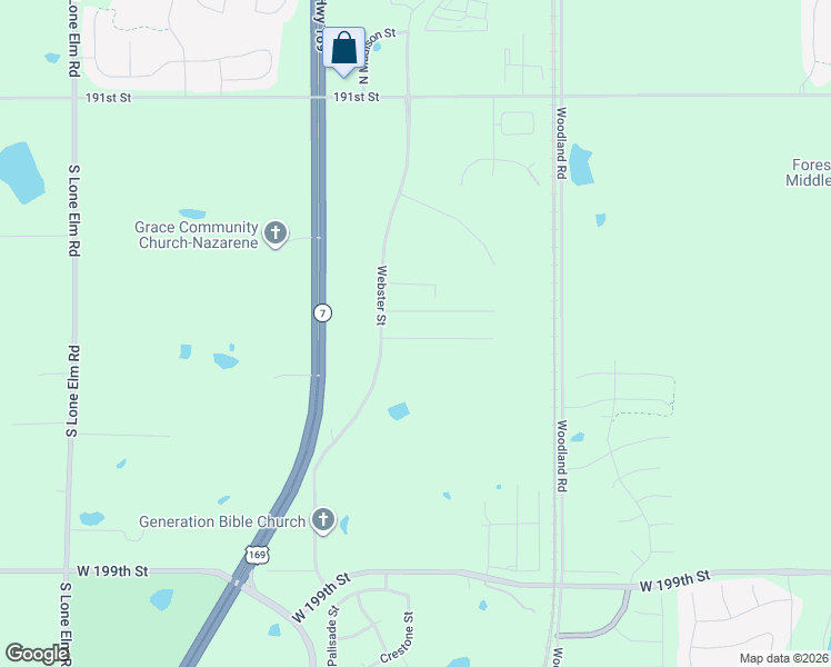 map of restaurants, bars, coffee shops, grocery stores, and more near 20207 West 193rd Terrace in Spring Hill