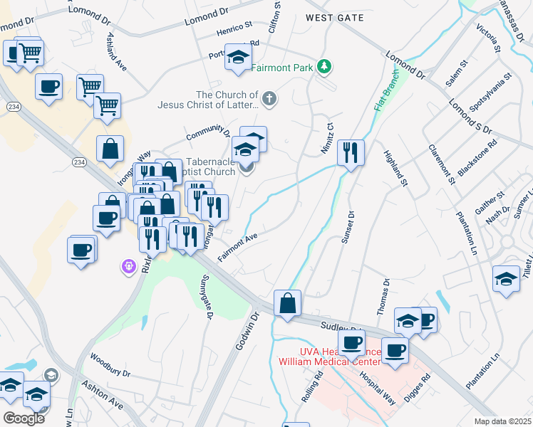 map of restaurants, bars, coffee shops, grocery stores, and more near 8362 Scotland Loop in Manassas