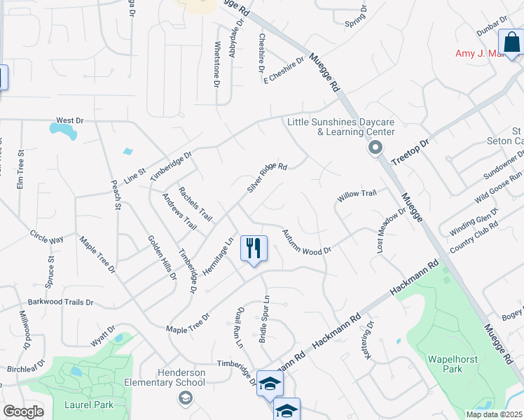 map of restaurants, bars, coffee shops, grocery stores, and more near 38 Kentucky Blue Ridge Court in Saint Charles