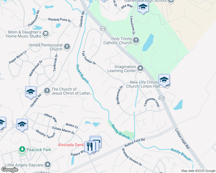 map of restaurants, bars, coffee shops, grocery stores, and more near 8416 Holstein Pony Court in Gainesville