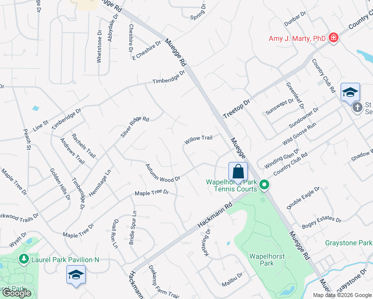 map of restaurants, bars, coffee shops, grocery stores, and more near 2041 Willow Trail in Saint Charles