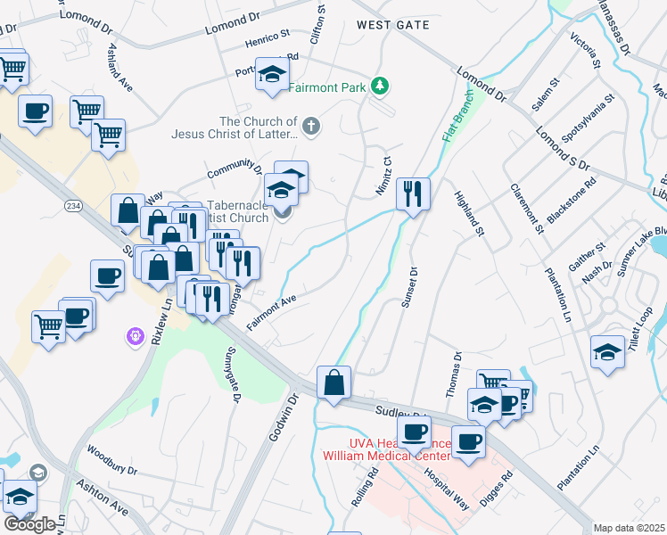 map of restaurants, bars, coffee shops, grocery stores, and more near Scotland Loop in Manassas