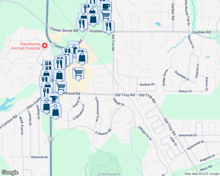 map of restaurants, bars, coffee shops, grocery stores, and more near 6 Goshen View Drive in Glen Carbon