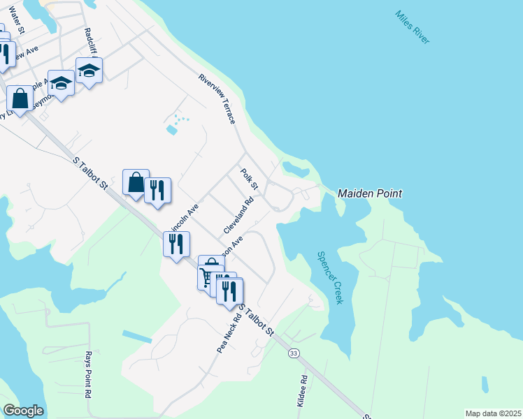 map of restaurants, bars, coffee shops, grocery stores, and more near 309 Cove View Drive in Saint Michaels