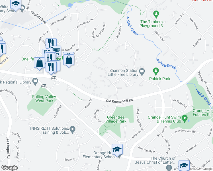 map of restaurants, bars, coffee shops, grocery stores, and more near 9068 Blarney Stone Drive in Springfield