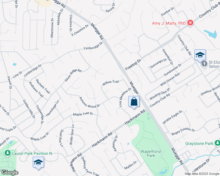 map of restaurants, bars, coffee shops, grocery stores, and more near 8 Hidden Meadow Court in Saint Charles