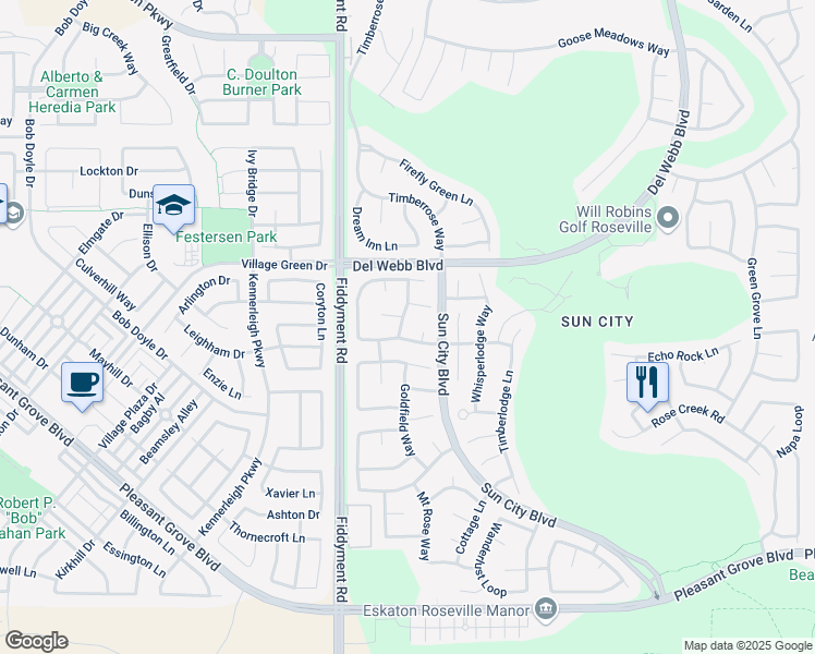 map of restaurants, bars, coffee shops, grocery stores, and more near 6108 Granite Flat Lane in Roseville
