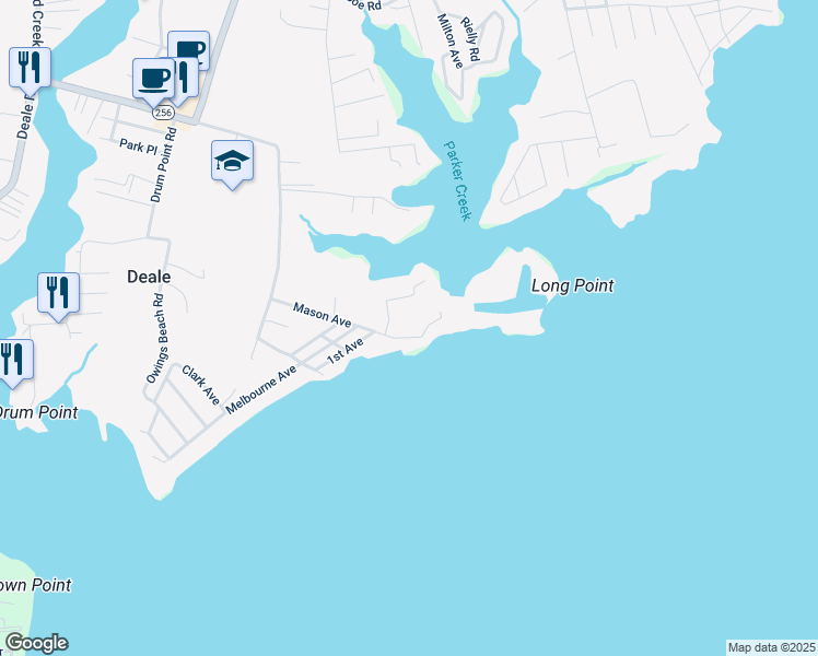 map of restaurants, bars, coffee shops, grocery stores, and more near 866 Mason Ave in Deale