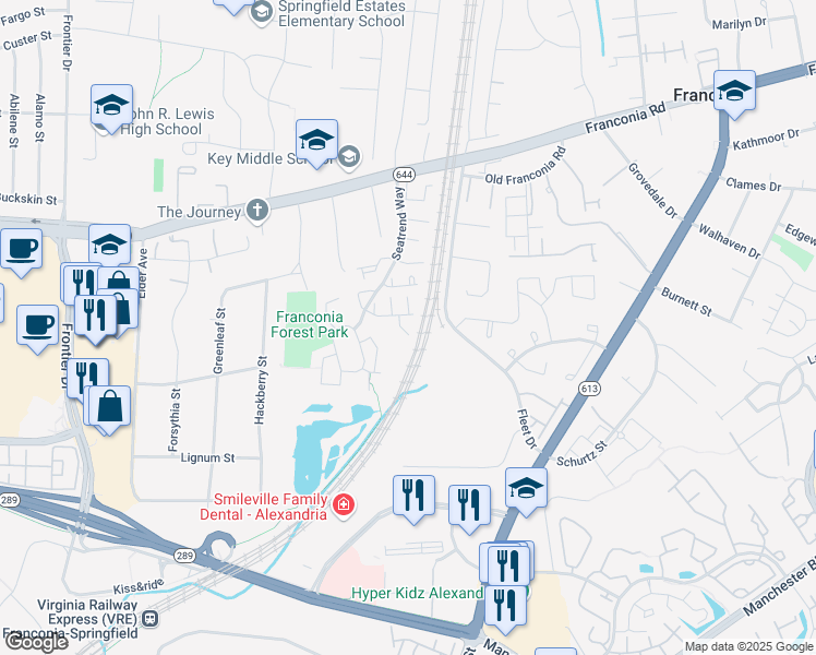 map of restaurants, bars, coffee shops, grocery stores, and more near 6447 Katherine Ann Lane in Springfield