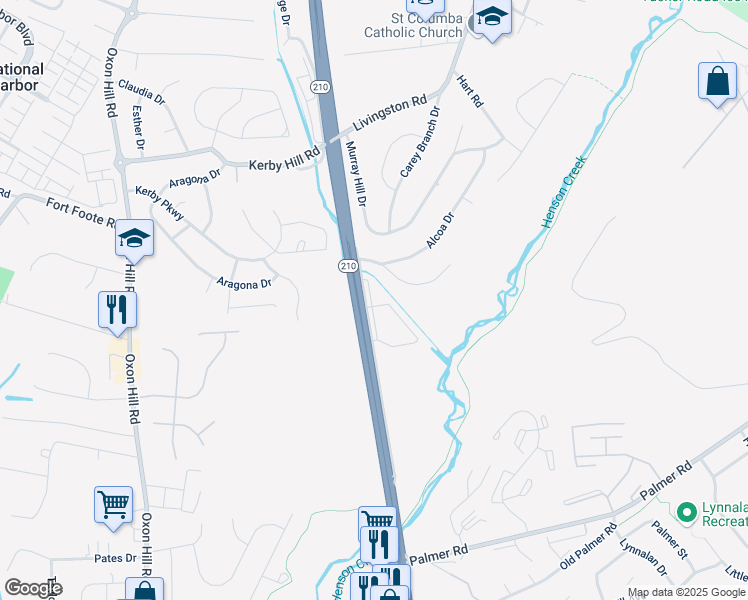 map of restaurants, bars, coffee shops, grocery stores, and more near 8310 Indian Head Highway in Fort Washington