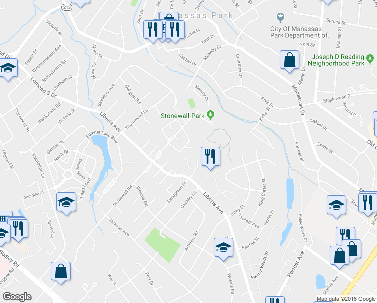 map of restaurants, bars, coffee shops, grocery stores, and more near 8421 McKenzie Circle in Manassas