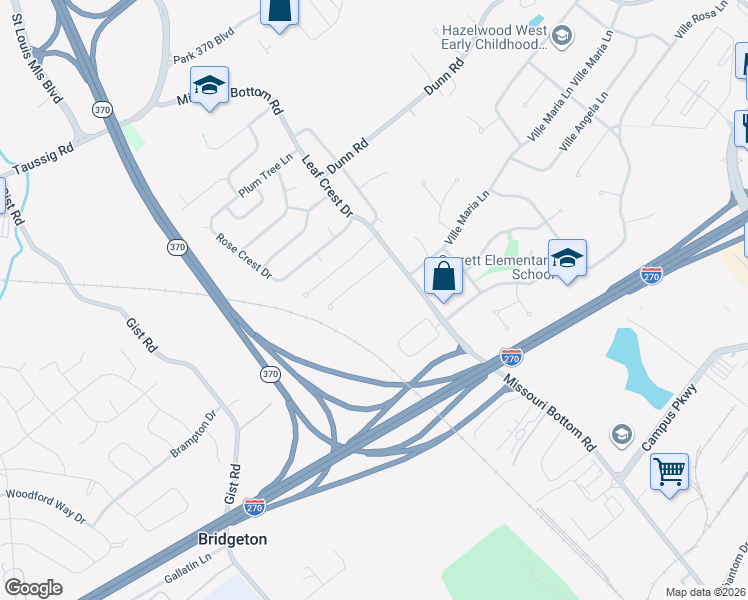 map of restaurants, bars, coffee shops, grocery stores, and more near 12550 Missouri Bottom Road in Hazelwood