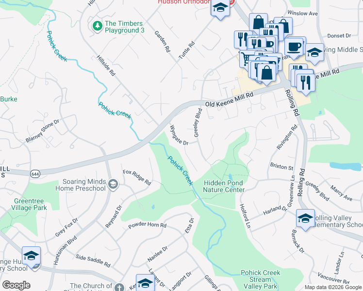 map of restaurants, bars, coffee shops, grocery stores, and more near 6414 Wyngate Drive in West Springfield