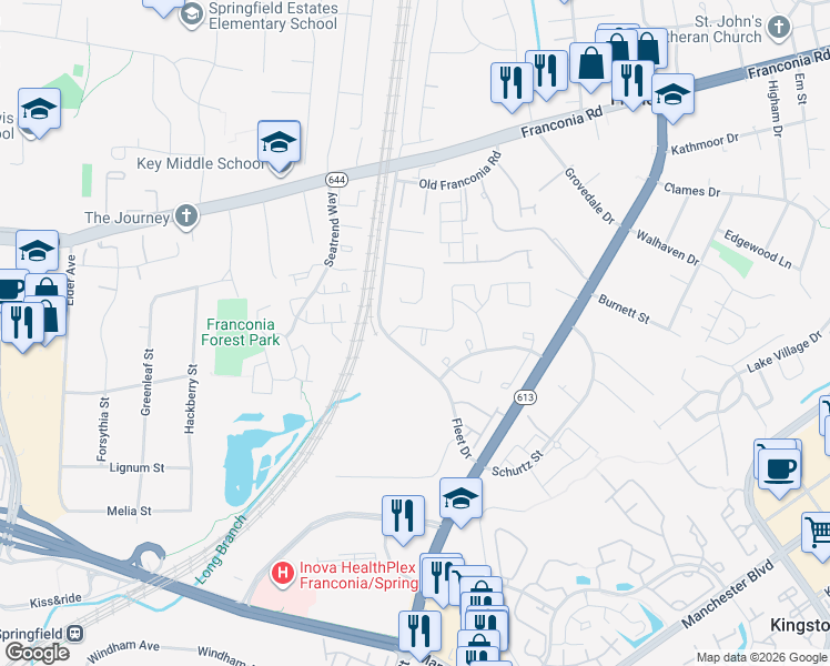 map of restaurants, bars, coffee shops, grocery stores, and more near 6557 Yadkin Court in Alexandria